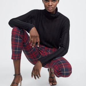 Zara Red and Blue Plaid Jogger Waist Skinny Ankle Pants Size M